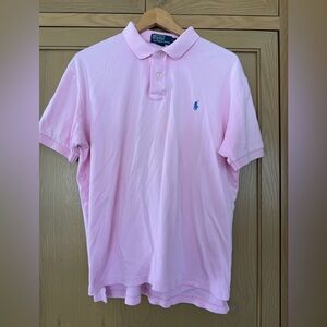 90's Era Ralph Lauren Baby Pink Polo Shirt for Men / Cotton / Light Blue Pony LG